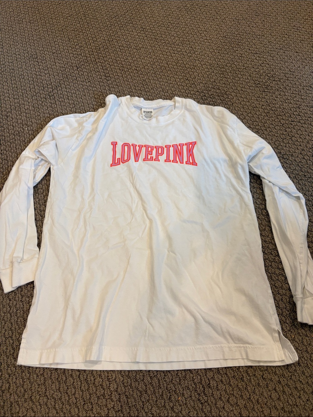 PINK Victoria's Secret White Long-Sleeve Tee with Pink LOVE PINK Logo
